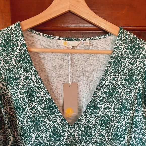 🛍 NWT Boden V-neck Jersey Mini Dress dark green white print D0555 BGR size 12 - Picture 4 of 10